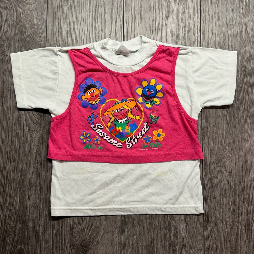 Vintage Sesame Street Kids Graphic T-Shirt Pink White Layered Size 6 S51583